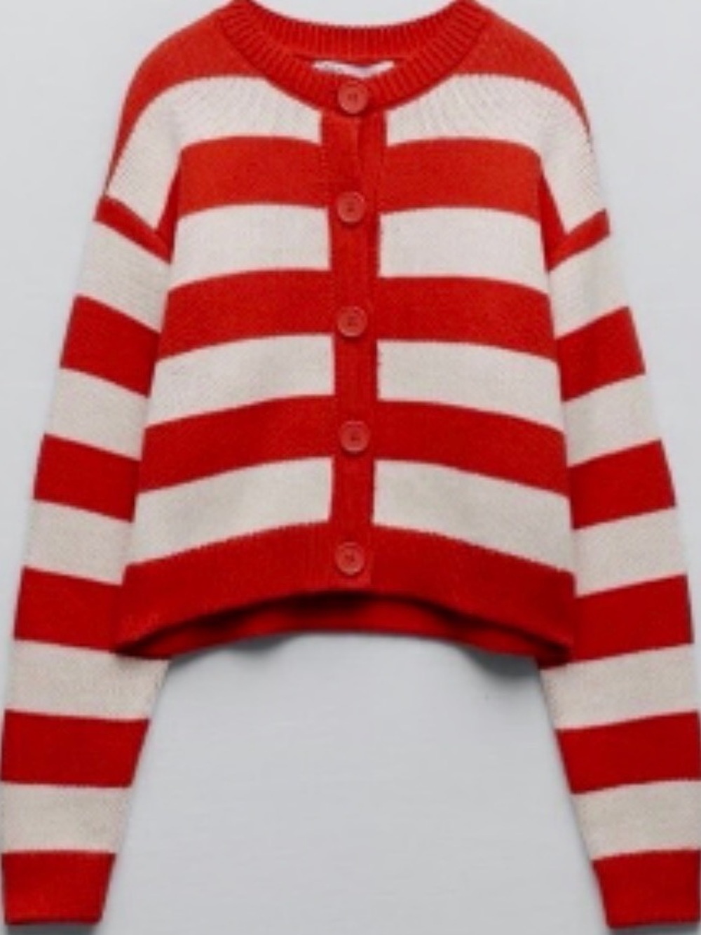 Zara Red and White Striped Button-Front Cardigan